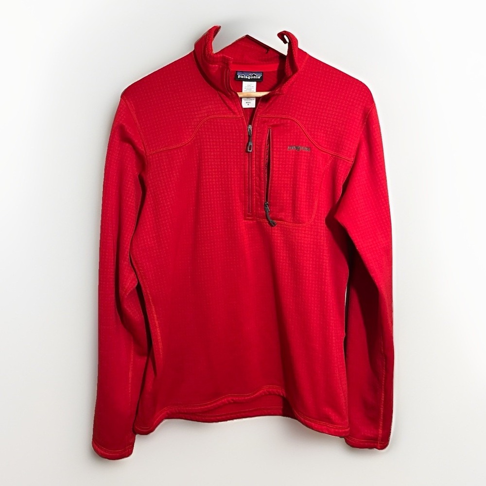 Patagonia R1 Quarter Zip Pullover Men's Medium Waffle Fleece Polartec Red